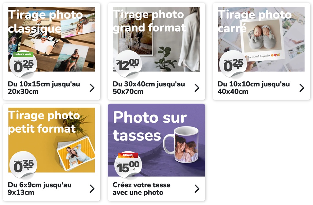 Types de tirages et cadeaux photos disponibles - Photo Cavell